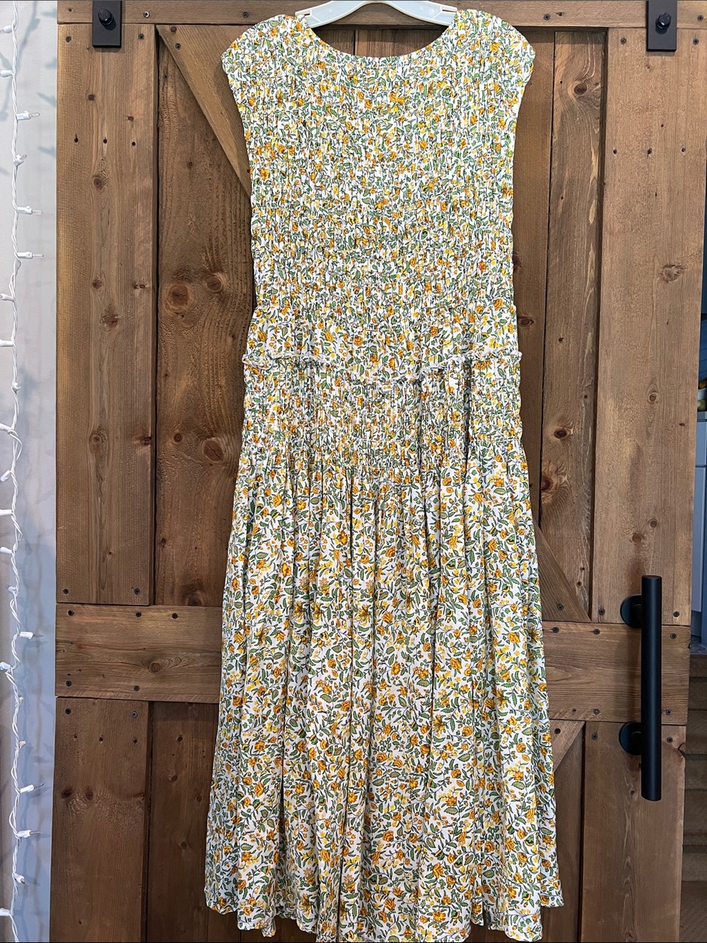 J. Crew White Floral Smocked Midi Dress with Yellow and Green Print Size M - Picture 2 of 4